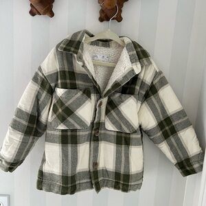 Zara Plaid Green and White Flannel Jacket with Sherpa lining